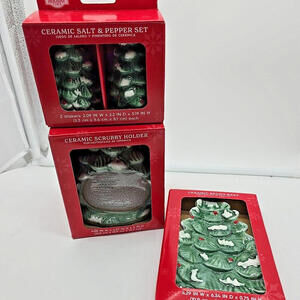 Holiday TIME Christmas Winter Ceramic Bundle Holder Salt And Pepper‎ Spoon Rest